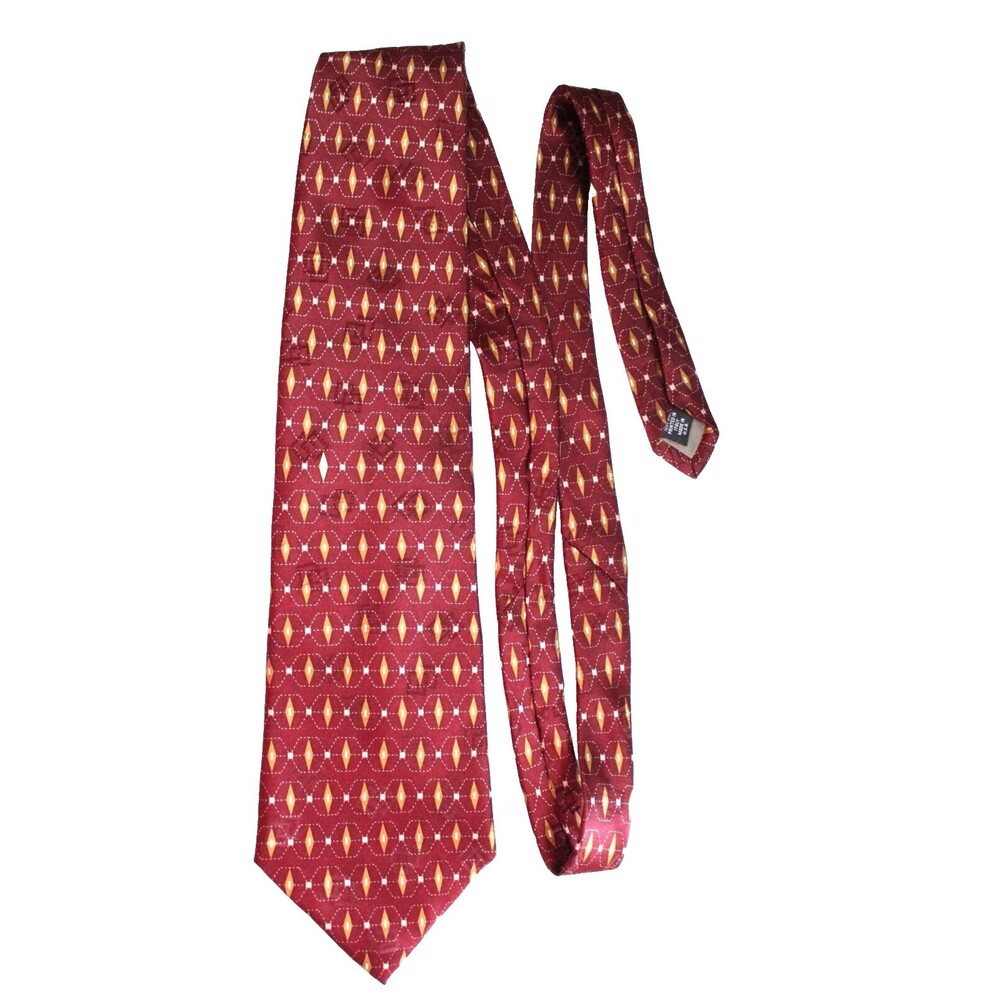 Perry Ellis Silk Tie Burgundy Geometric 57"  X 4 1/4" Vintage